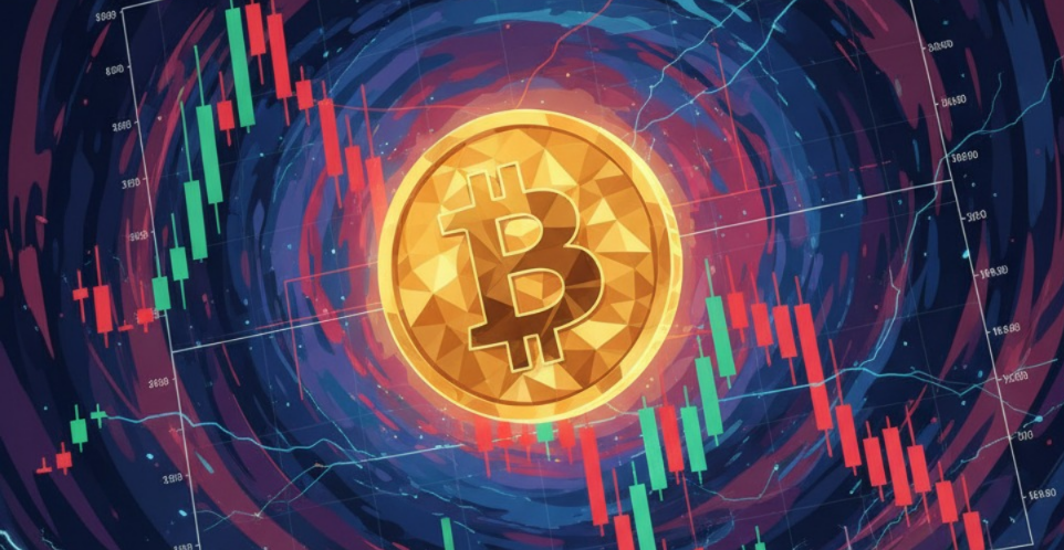 A digital illustration showing a dramatic bitcoin price crash — a glowing golden Bitcoin coin at the center with a background of a stock market chart plunging sharply from $125,000 to $105,000. The scene includes red and green candlestick charts, financial news tickers, and panicked traders watching monitors. Add futuristic crypto exchange visuals, glowing data lines, and a stormy financial atmosphere to symbolize volatility. The overall tone should be intense yet professional, matching a finance blog style.